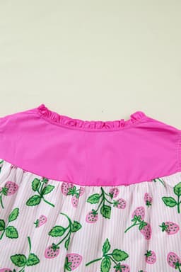 image-Pink Striped Strawberry Blouse - V Neck Flutter Sleeve