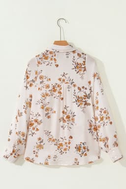 image-Apricot Floral Printed Silky Button Up Long Sleeve Shirt