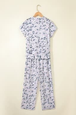 image-Beige Camouflage Print Twisted Rib Loose Tee Drawstring Pants Set