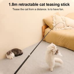 image-Pet Toy Cat-teasing Stick Extendable 180cm Rod Feather Replacement Head Adjustable Extendable Cat-teasing Stick Fishing Cat Toy