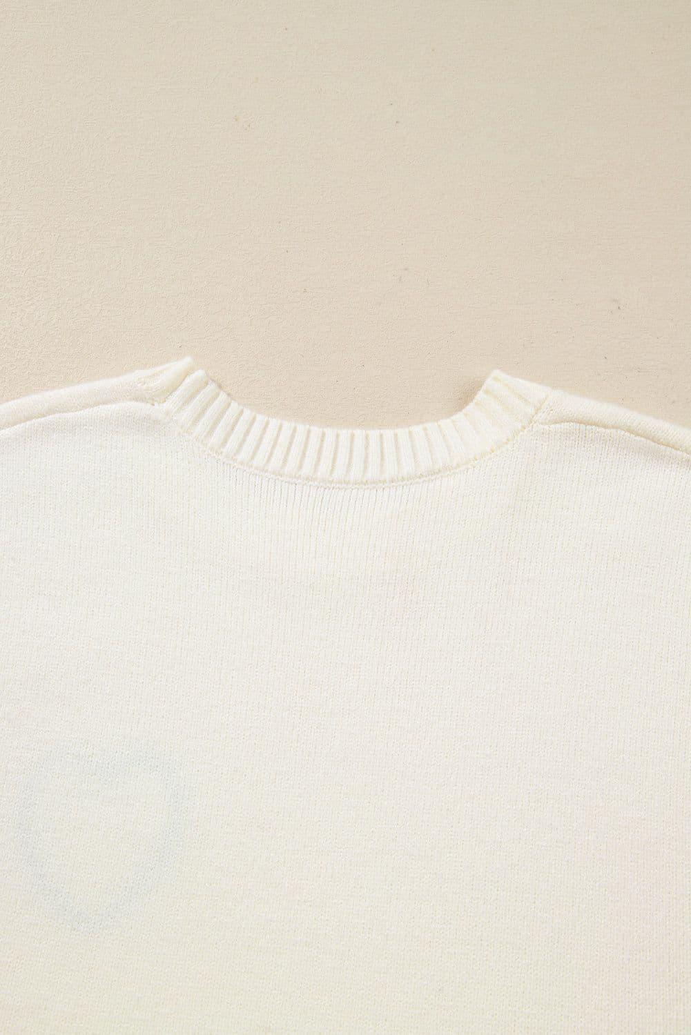 image-White Plaid Heart Embroidered Cuffed Drop Shoulder Crew Neck Sweater