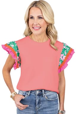 image-Contrast Ricrac Floral Sleeve Top - White (57 characters)