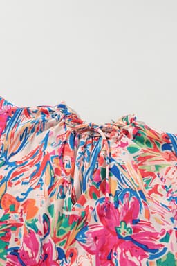 image-Multicolour Floral Ruffled Sleeve V Neck Blouse (50 characters)