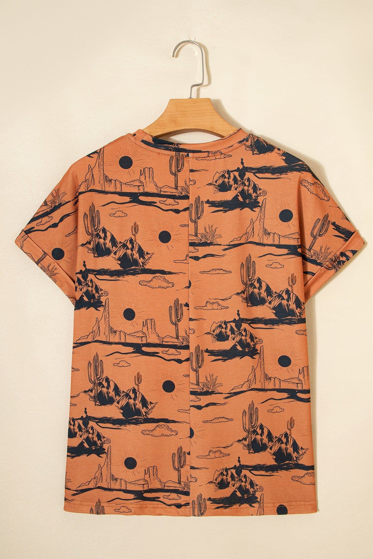 image-Chestnut Desert Sand Print Short Sleeve Knit Top