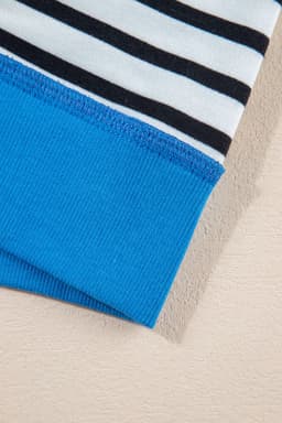 image-Pink Stripe Oversized Contrast Trim Exposed Seam High Low T Shirt