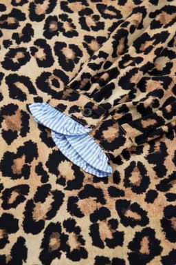 image-Brown Wild Leopard Print Contrast Striped Frilled Trim Chic Shirt