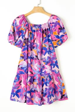 image-Purple Ruffled Short Sleeve Floral Print Dress - Sizes Available (59 characters)