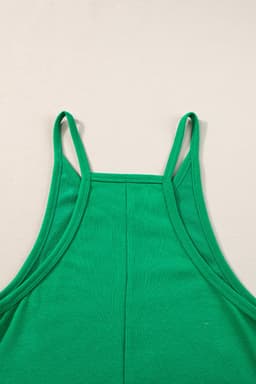 image-Pink Sleeveless V Neck Jersey Romper with Pockets