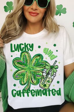 image-St. Patrick's Day Graphic Tee - White Clover & Caffeine Design