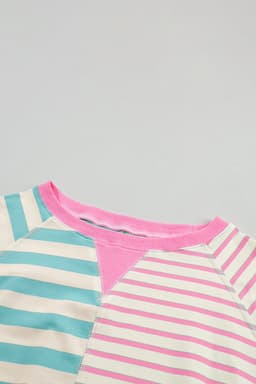 image-Pink Stripe Contrast Patchwork Oversized T-Shirt