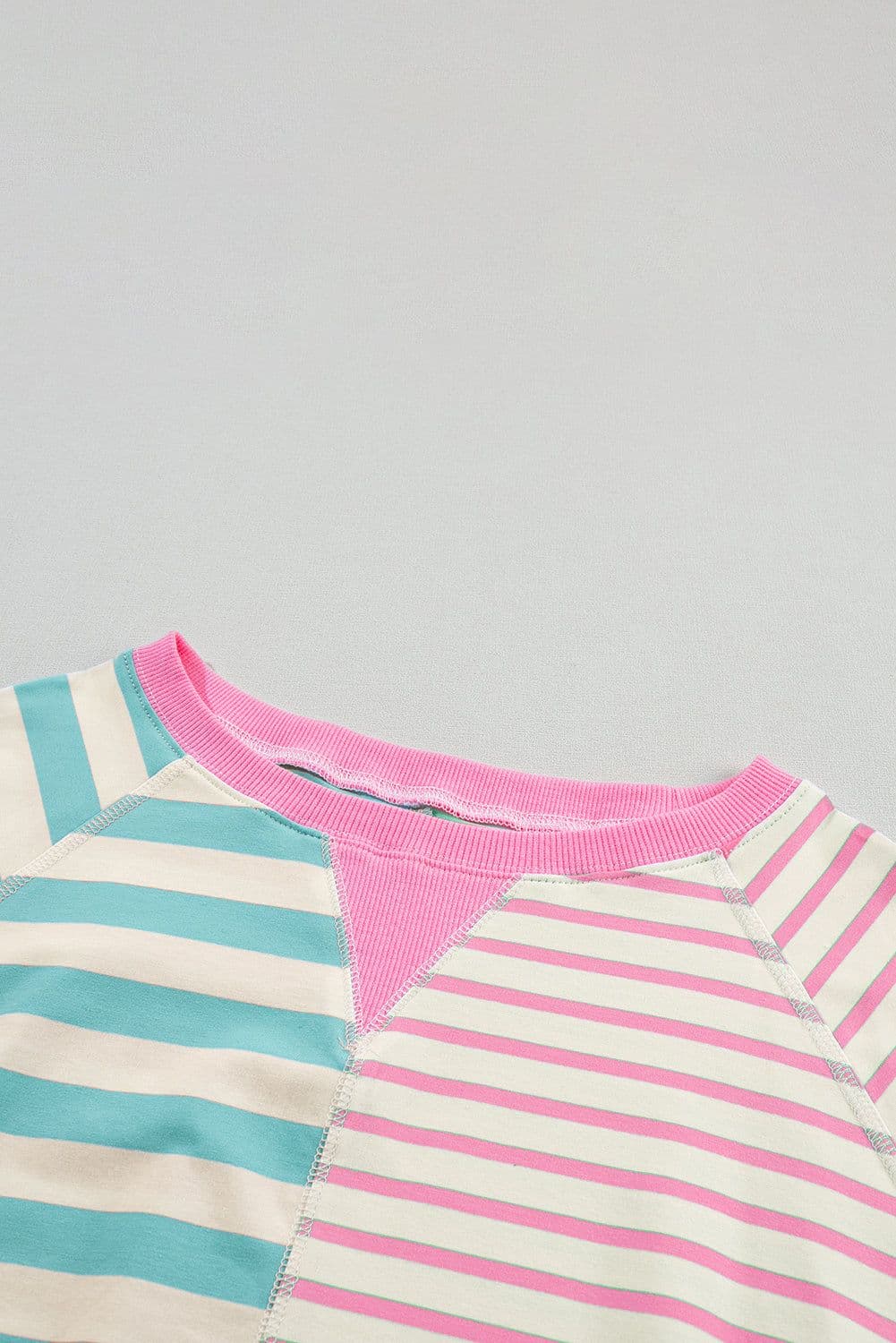 image-Pink Stripe Contrast Patchwork Oversized T-Shirt