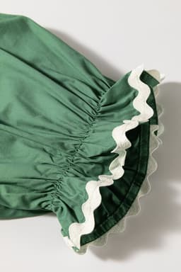 image-Mist Green Ric Rac Trim Tie Split Neck Short Sleeve Blouse