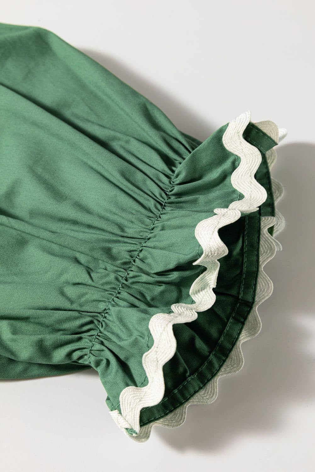 image-Mist Green Ric Rac Trim Tie Split Neck Short Sleeve Blouse