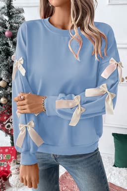 image-Fiery Red Contrast Bow Crewneck Sweatshirt - Dropped Sleeve, XL Size