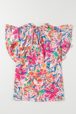 image-Multicolour Floral Ruffled Sleeve V Neck Blouse (50 characters)