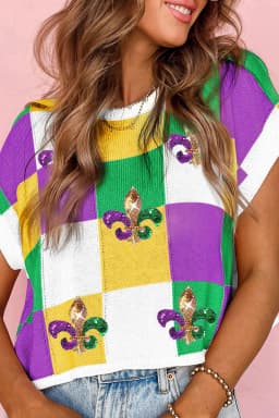 image-Tillandsia Purple Sequin Mardi Gras Fleur de Lis T-Shirt