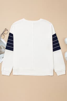 image-White Exposed Seam Detail Color Block Patch Pocket Drop Shoulder Sweatshirt