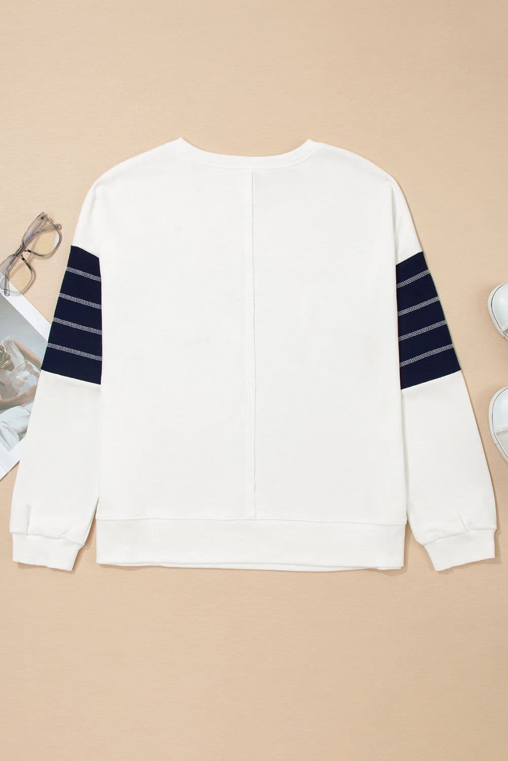 image-White Exposed Seam Detail Color Block Patch Pocket Drop Shoulder Sweatshirt