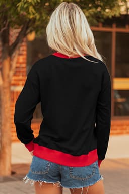 image-Black GAME DAY Letter Graphic Varsity Striped Detail Baggy Sweatshirt