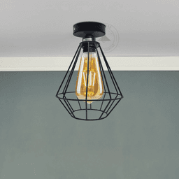 image-Vintage Wire Cage Ceiling Light Metal Round Ceiling Rose E27 Light Fitting 60W Lighting Bulb Holder