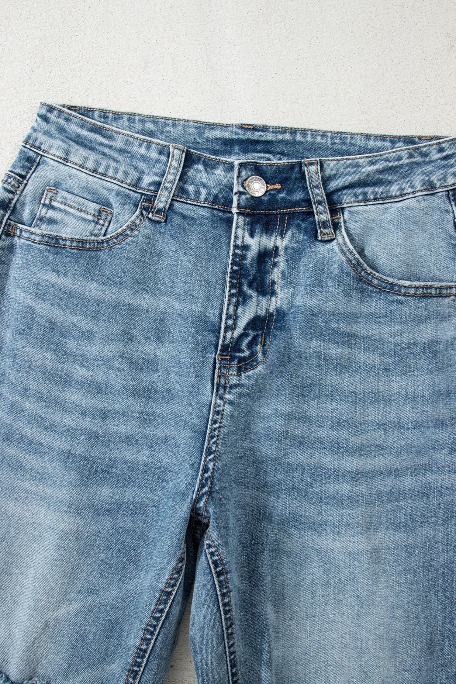image-Myosotis Ripped Knee Fit Flare Jeans - Raw Hem