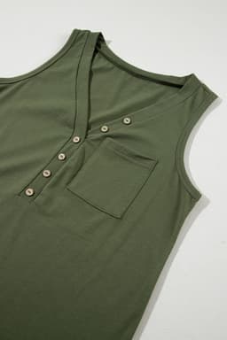 image-Jungle Green V Neck Tank Top - Half Button