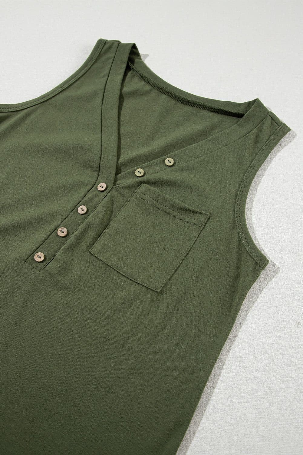 image-Jungle Green V Neck Tank Top - Half Button