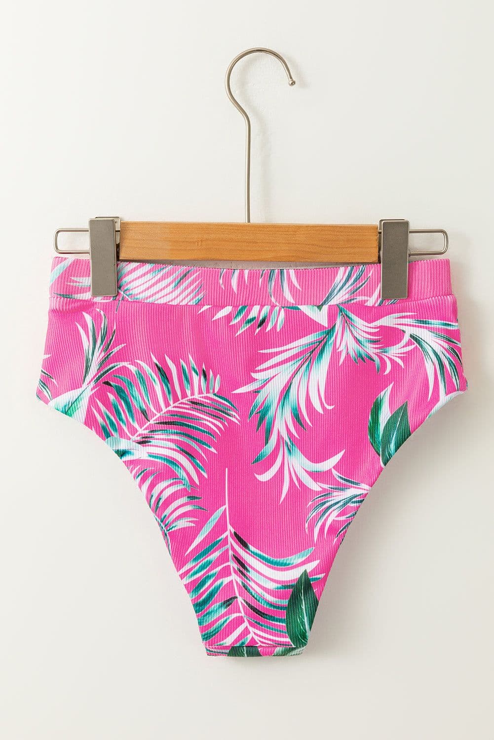 image-Rose Tropical Print Textured Bikini Bottoms