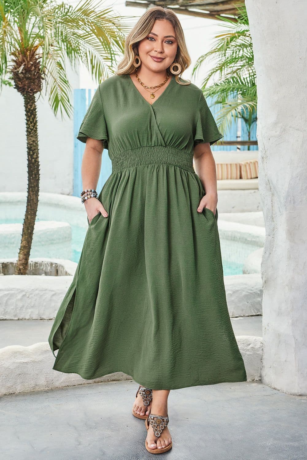 image-Four Leaf Clover Surplice Maxi Dress - Plus Size