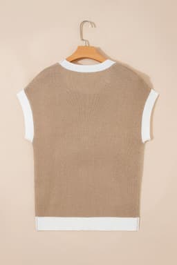 image-Goat Horse Shoe Pattern Contrast Trim Short Sleeve Sweater