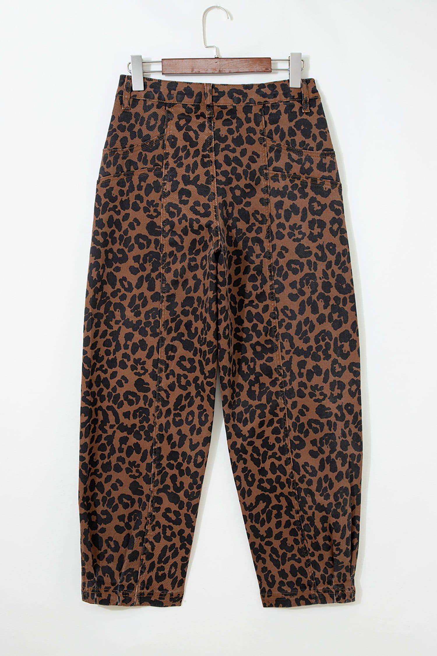 image-Brown Leopard Print Barrel Jeans - High Rise