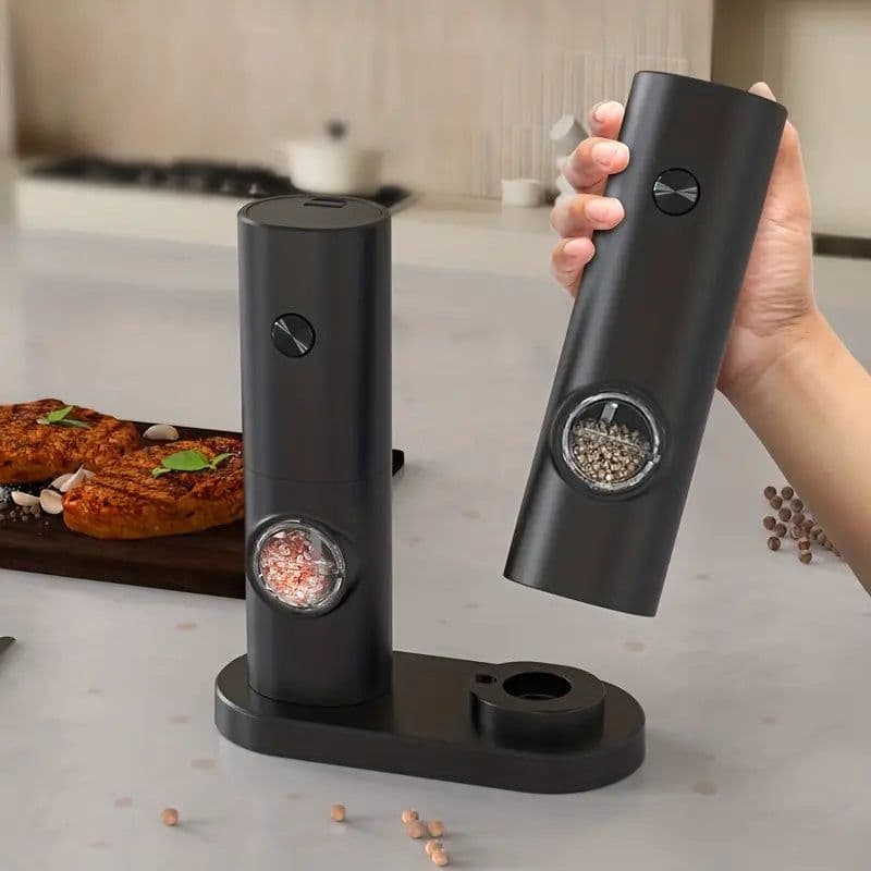 image-Electric Pepper Grinder Set - 2pcs Household Sea Salt Ginders