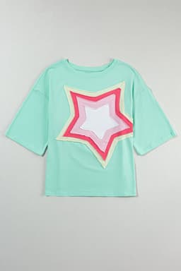 image-Moonlight Jade Colorblock Star Patched Half Sleeve Tee