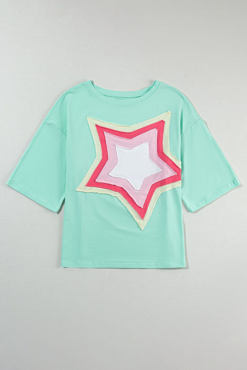 image-Moonlight Jade Colorblock Star Patched Half Sleeve Tee