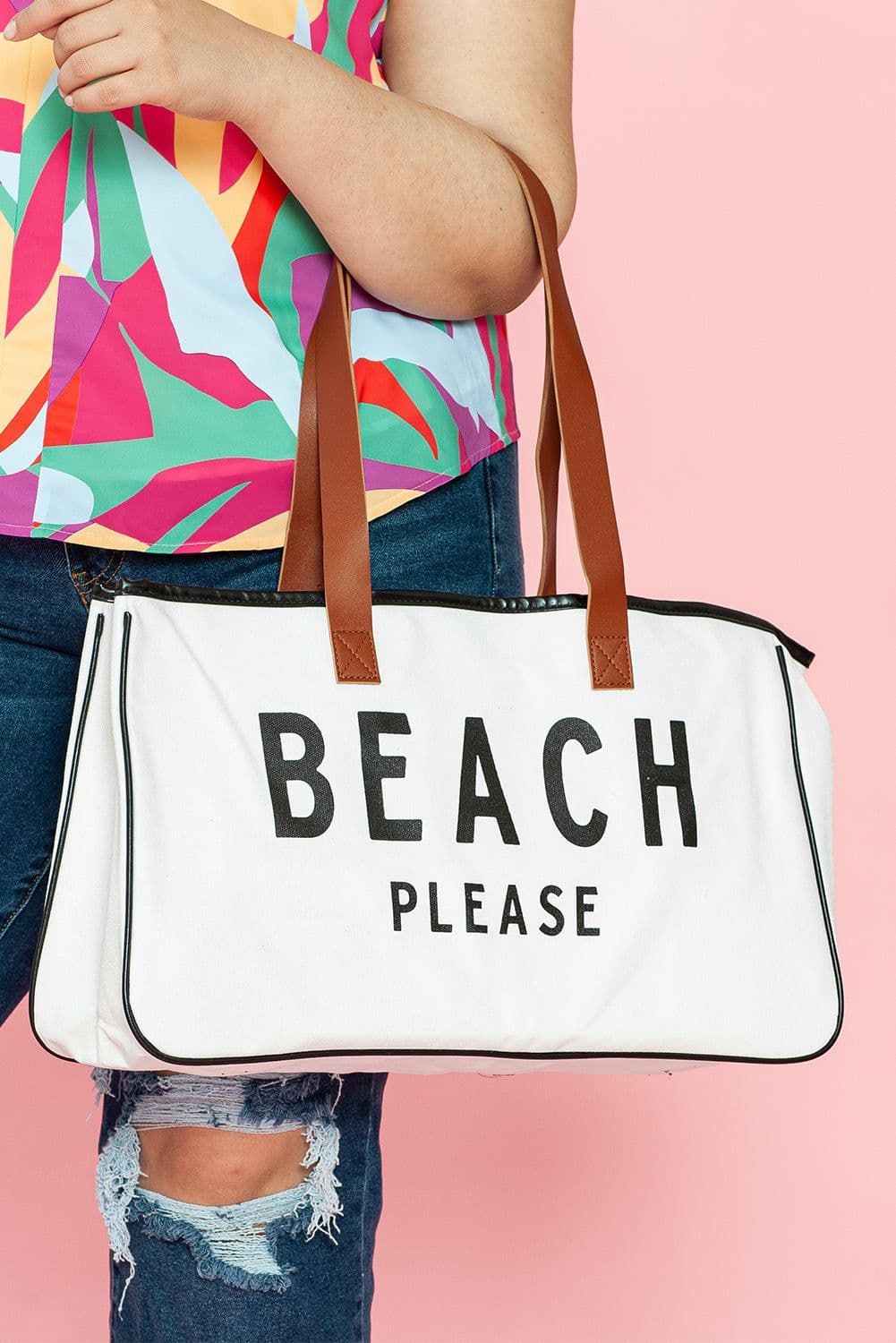 image-Beach Please Canvas Tote Bag - White Large 50cm