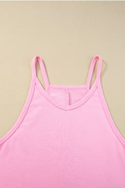 image-Pink Sleeveless V Neck Jersey Romper with Pockets