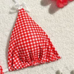 image-Red Plaid String Halter thong Micro Bikini for Women Mini Swimwear Lace-up Sexy Swimsuit Bathing Suit Triangle Bikinis Sets 2025