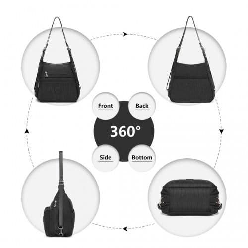 image-EH2063 - Kono Three Way Multipurpose Casual Shoulder Bag With Double Zippers - Black
