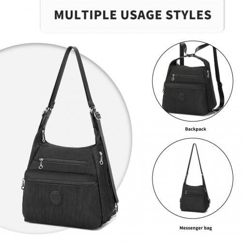 image-EH2063 - Kono Three Way Multipurpose Casual Shoulder Bag With Double Zippers - Black