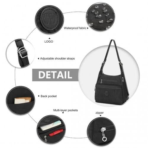 image-EH2063 - Kono Three Way Multipurpose Casual Shoulder Bag With Double Zippers - Black