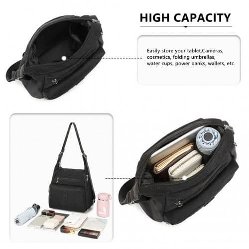 image-EH2063 - Kono Three Way Multipurpose Casual Shoulder Bag With Double Zippers - Black