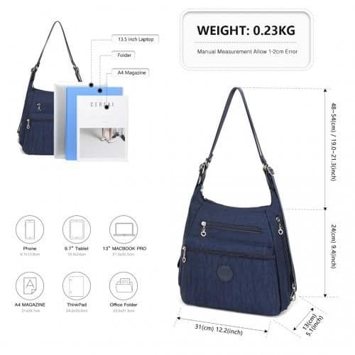 image-EH2063 - Kono Three Way Multipurpose Casual Shoulder Bag With Double Zippers - Navy