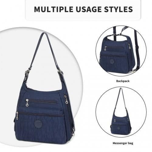 image-EH2063 - Kono Three Way Multipurpose Casual Shoulder Bag With Double Zippers - Navy