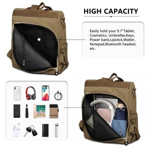 image-EH2107 - Kono Multi Way Anti-theft Waterproof Backpack Shoulder Bag - Khaki