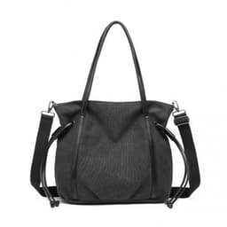 image-EH2220 - Kono Large Capacity Canvas And Leather Fusion Shoulder Tote Bag - Black
