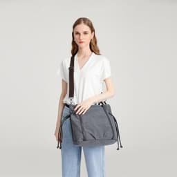 image-EH2220 - Kono Large Capacity Canvas And Leather Fusion Shoulder Tote Bag - Black