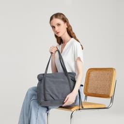 image-EH2220 - Kono Large Capacity Canvas And Leather Fusion Shoulder Tote Bag - Black