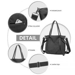 image-EH2220 - Kono Large Capacity Canvas And Leather Fusion Shoulder Tote Bag - Black