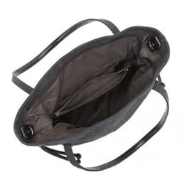 image-EH2220 - Kono Large Capacity Canvas And Leather Fusion Shoulder Tote Bag - Black