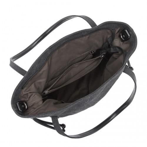 image-EH2220 - Kono Large Capacity Canvas And Leather Fusion Shoulder Tote Bag - Black